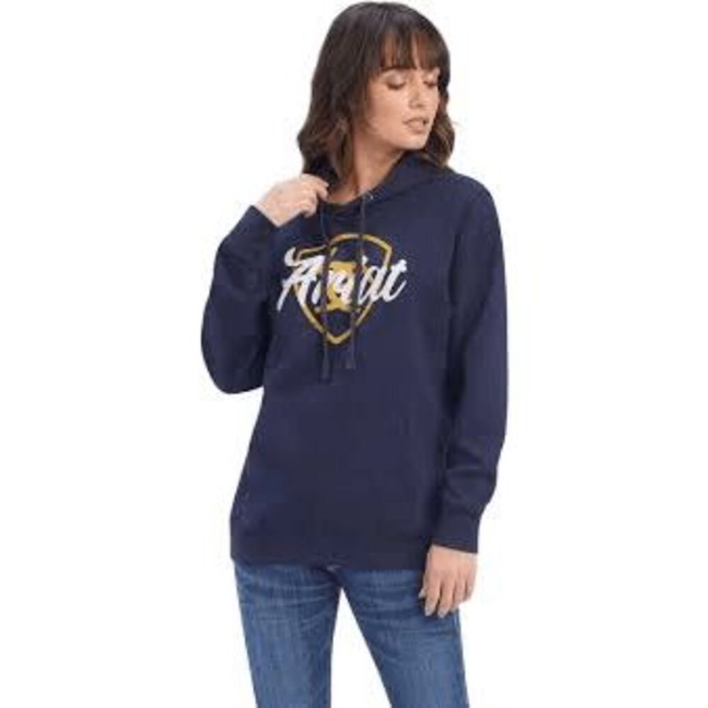 Ariat REAL Shield Logo Hoodie Sweatshirt Navy Blue Womens Large NEW - Picture 6 of 6
